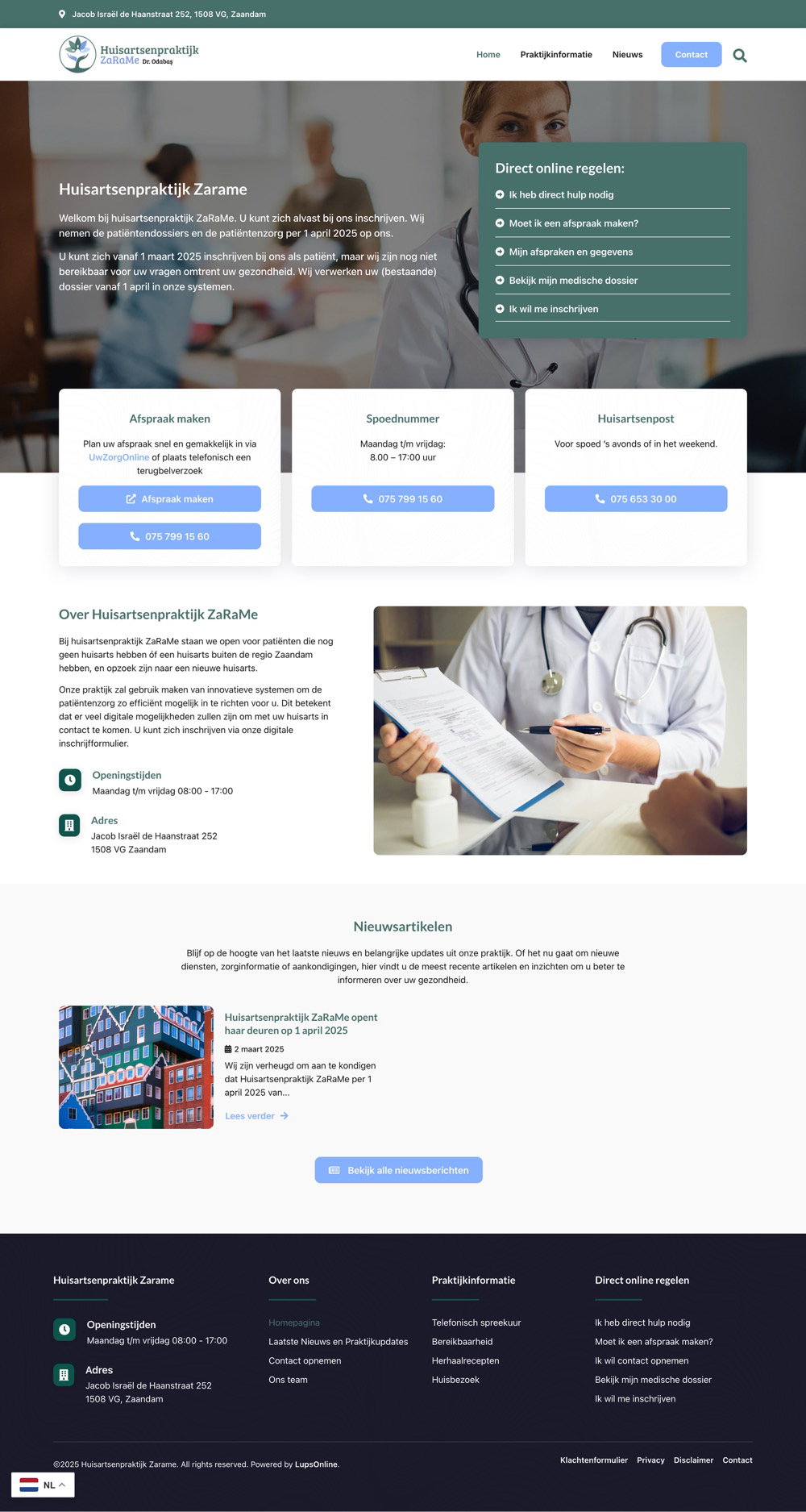 Website Huisartsenpraktijk Zarame